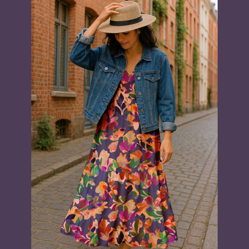Printed Viscose MACHA Blue / Pink